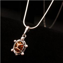 Baltic Amber 925 Silver Plated Tortoise Pendant Necklace On A 925 Silver Plated Snake Link Chain