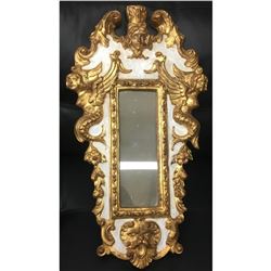 19th C. Ornate Gold Gilt Rococo Italian Florentine Mirror With Griffins & Cherubs 24" x13"