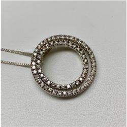 Italian Cuban Link Sterling Silver 925 Necklace With Double Circle Mounted Pendant