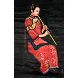 Oriental Oil On Canvas Signed Painting Of Musician