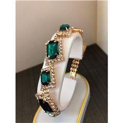 Ladies Gold Square Emerald Rhinestone Bracelet