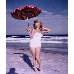 ANDRE DE DIENES (1913-1985): MARILYN MONROE with Polka dot umbrella, Tobay Beach, 1949