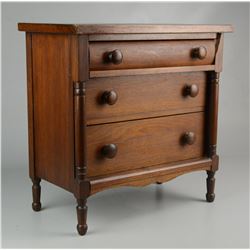 Walnut Sheraton 3 drawer miniature chest.