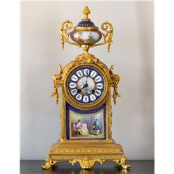 French Gilt Bronze Sevres Style Porcelain Clock