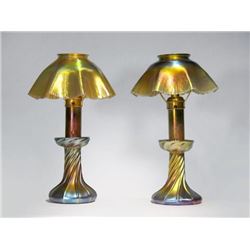 Pair of Tiffany Favrile candle lamps
