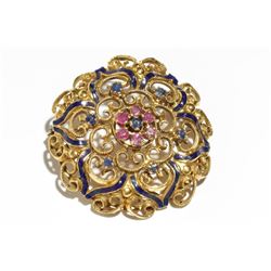 Middle Eastern Sapphire & Ruby 18 carat Gold Brooch