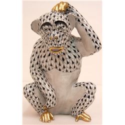 Herend porcelain monkey in black fishnet pattern