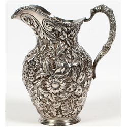 Stieff Victorian Hand Chased Sterling Pitcher.