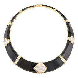 Diamond, Black Onyx, 18 carat Yellow Gold Necklace.