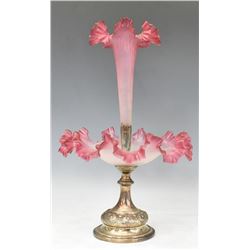 VICTORIAN PINK SATIN ART GLASS SILVERPLATE EPERGNE