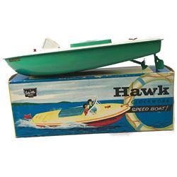 Sutcliffe Clockwork Tin Toy Speed Boat "Hawk"