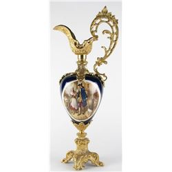 Cobalt Blue Porcelain and Brass Ewer