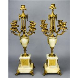 Pair of Antique French Ormolu & Marble Candelabras.