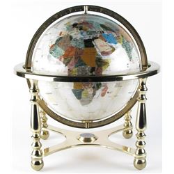 Semi-Precious Stone Globe on Brass Stand.