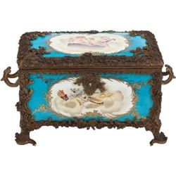 FRENCH SÈVRES-STYLE PORCELAIN AND BRONZE MOUNTED BOX.