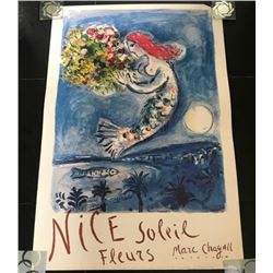 MARC CHAGALL NICE SOLEIL FLEURS MOURLOT TRAVEL POSTER. (1887-1985).