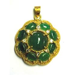 CHINESE GOLD VERMEIL CABACHONED JADEITE PENDANT