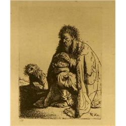 Rembrandt van Rijn:Seated Beggar and His Dog