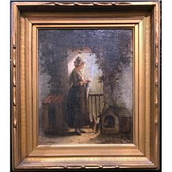 19th C French Portrait Oil Painting by T. EE. Binchard