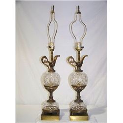 Pair of Vintage Cut Glass 23" Ewer Lamps.