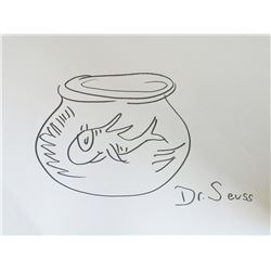Dr. Seuss Original Signed "FISH IN GOLDFISH BOWL" Sketch