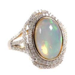 4 Carat OPAL & Diamonds Ring 14 karat Gold ring.