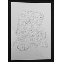 Harry Holt pencil signed drawing of the Seven dwarfs.