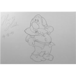 Harry Holt pencil signed drawing of Sneezy