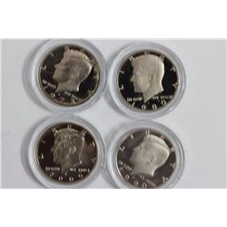4 KENNEDY PROOF 65 HALF DOLLARS - 1973-S, 1980-S, 1990-S, 2000-S,