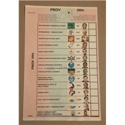 South Africa / South African 1994 First Multi Racial Voting Ballot Paper signed by Nelson Mandela.