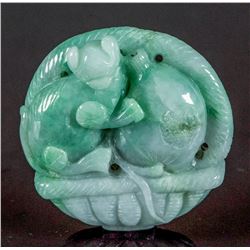Burma Green Jadeite Carved Lucky Basket Pendant