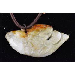 Chinese Carved White & Brown Jadeite Fish Pendant