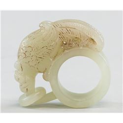 Chinese Hetian White Jade Phoenix Archer's Ring