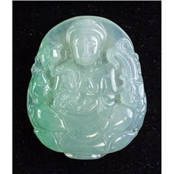Chinese Green Hardstone Carved Guanyin Pendant