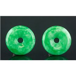 Chinese Green Hardstone Round Pendants Pair