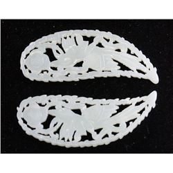 Pair Chinese White Hardstone Carved Pendant