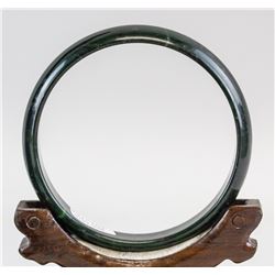 Chinese Dark Green Sepentine Carved Bangle COA