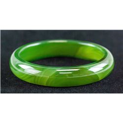 Chinese Green Chalcedony Carved Bangle Certificate