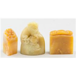 3 Assorted Chinese Yellow Jade & Shoushan Stone Se