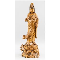 Chinese Wood Carved Guanyin Statue
