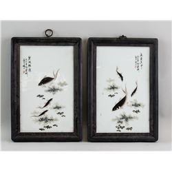 Pair Chinese Porcelain Painting Plaque Deng Bishan