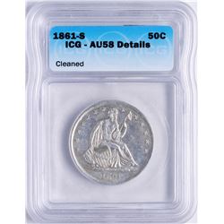 1861-S Seated Liberty Half Dollar Coin ICG AU58 Details