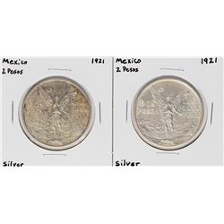 Lot of (2) 1921 Mexico 2 Pesos Silver Coins