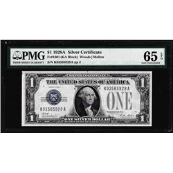 1928A $1 Funnyback Silver Certificate Note Fr.1601 PMG Gem Uncirculated 65EPQ