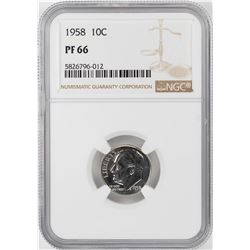 1958 Proof Roosevelt Dime Coin NGC PF66