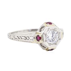 Platinum 0.50 ctw Diamond and Ruby Ring
