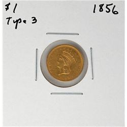 1856 Type 3 $1 Indian Princess Head Gold Coin
