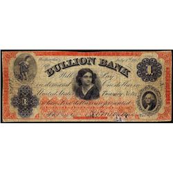 July 4, 1862 $1 Bullion Bank Washington, DC Obsolete Banknote
