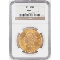 1891-S $20 Liberty Head Double Eagle Gold Coin NGC MS61