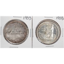 1953 & 1958 $1 Canada Silver Dollar Coins